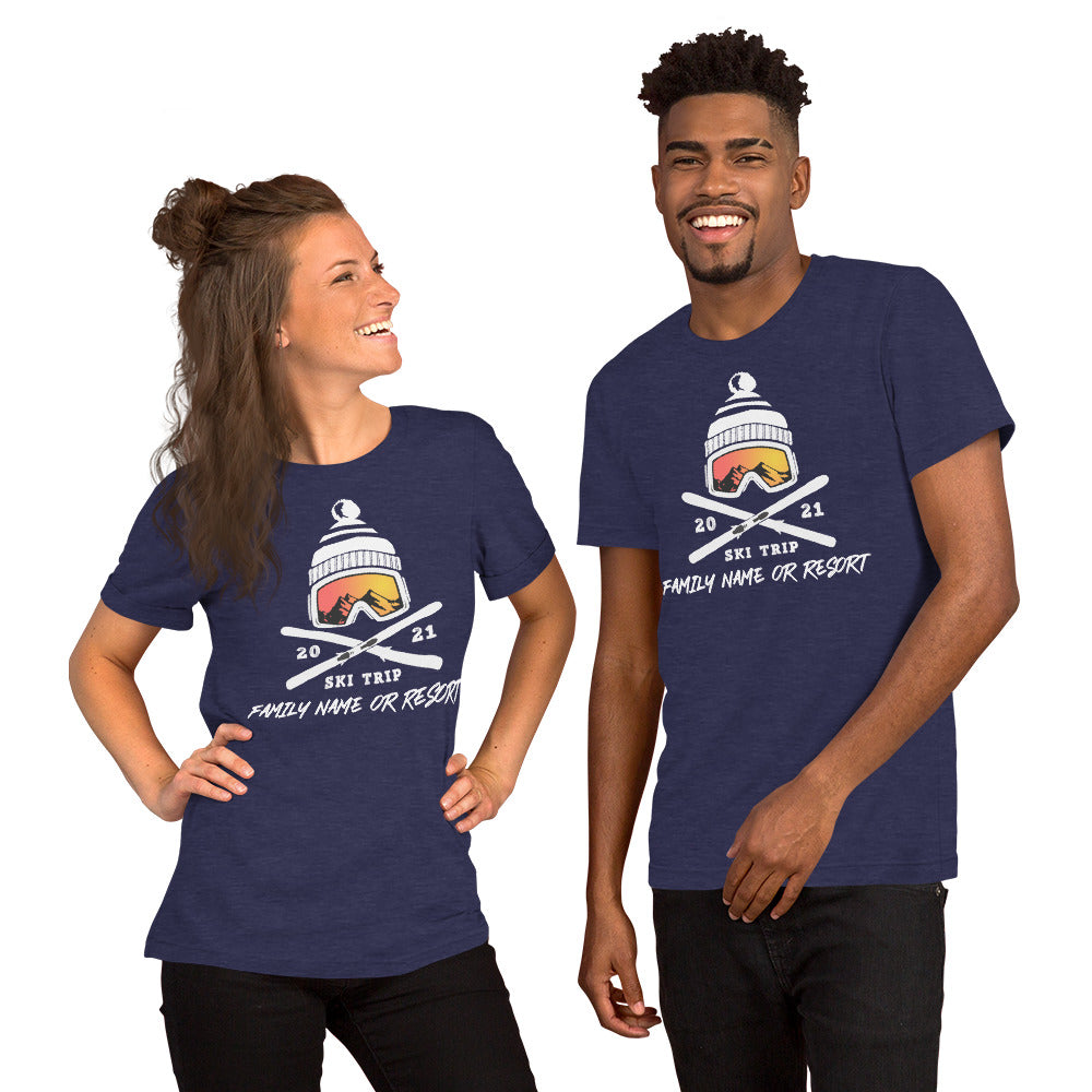 PERSONALIZED FAMILY SKI TRIP Short-Sleeve Unisex T-Shirt - 2021 - Powderaddicts