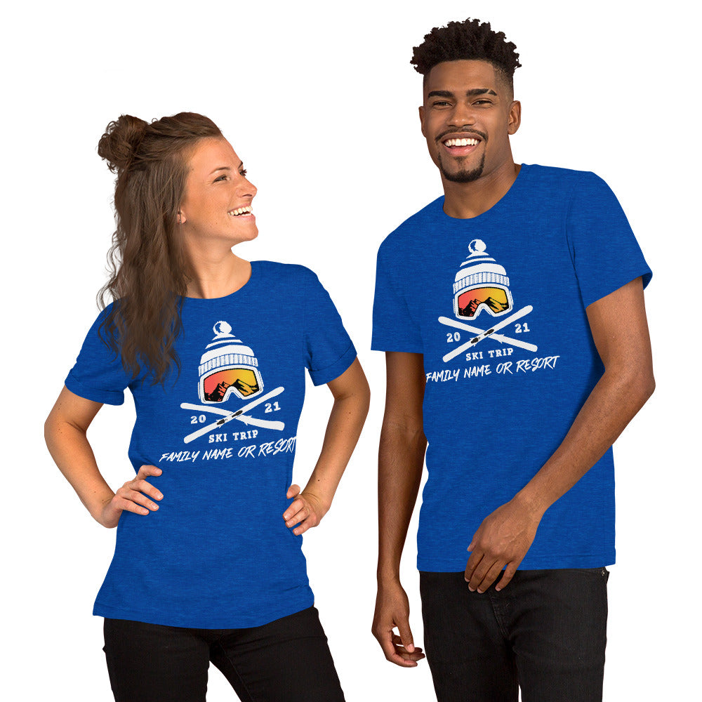 PERSONALIZED FAMILY SKI TRIP Short-Sleeve Unisex T-Shirt - 2021 - Powderaddicts