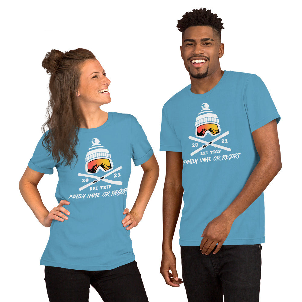 PERSONALIZED FAMILY SKI TRIP Short-Sleeve Unisex T-Shirt - 2021 - Powderaddicts