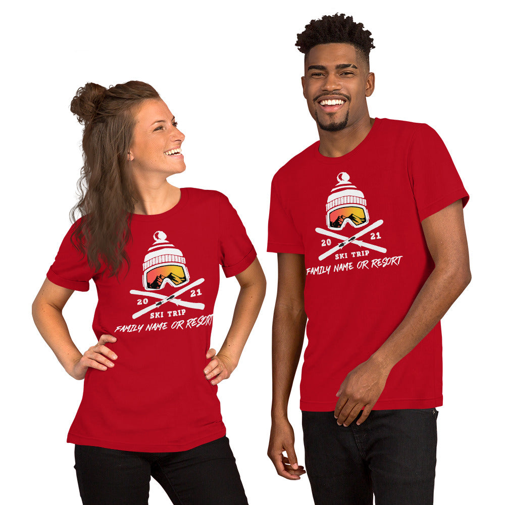 PERSONALIZED FAMILY SKI TRIP Short-Sleeve Unisex T-Shirt - 2021 - Powderaddicts