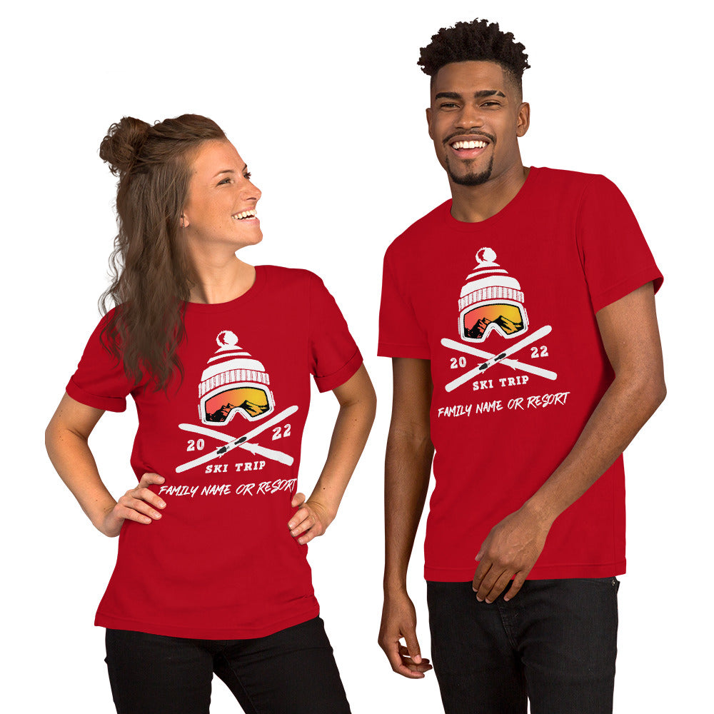 PERSONALIZED FAMILY SKI TRIP Short-Sleeve Unisex T-Shirt - 2022 - Powderaddicts
