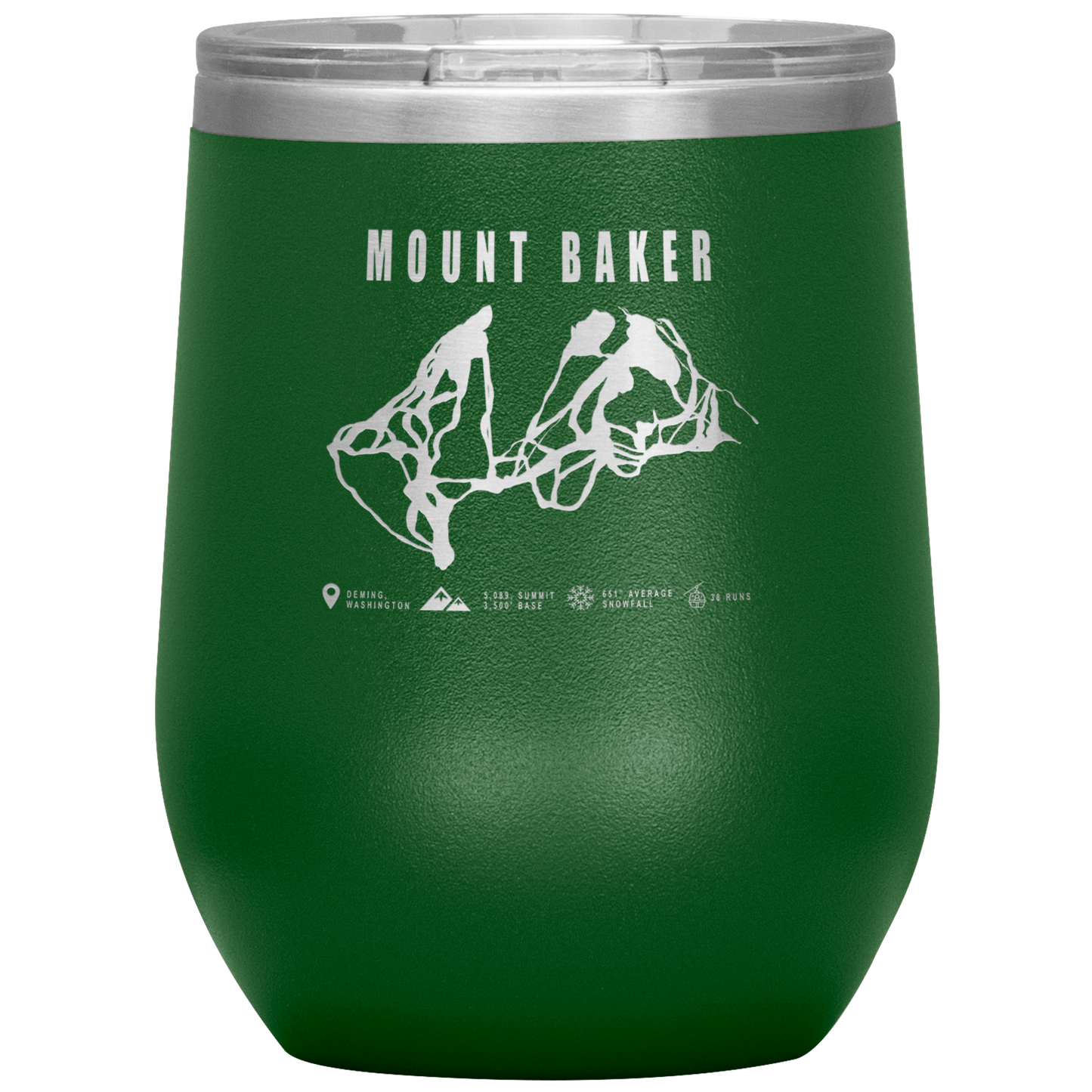 Mount Baker, Washington Ski Trail Map Wine 12oz Tumbler - Powderaddicts