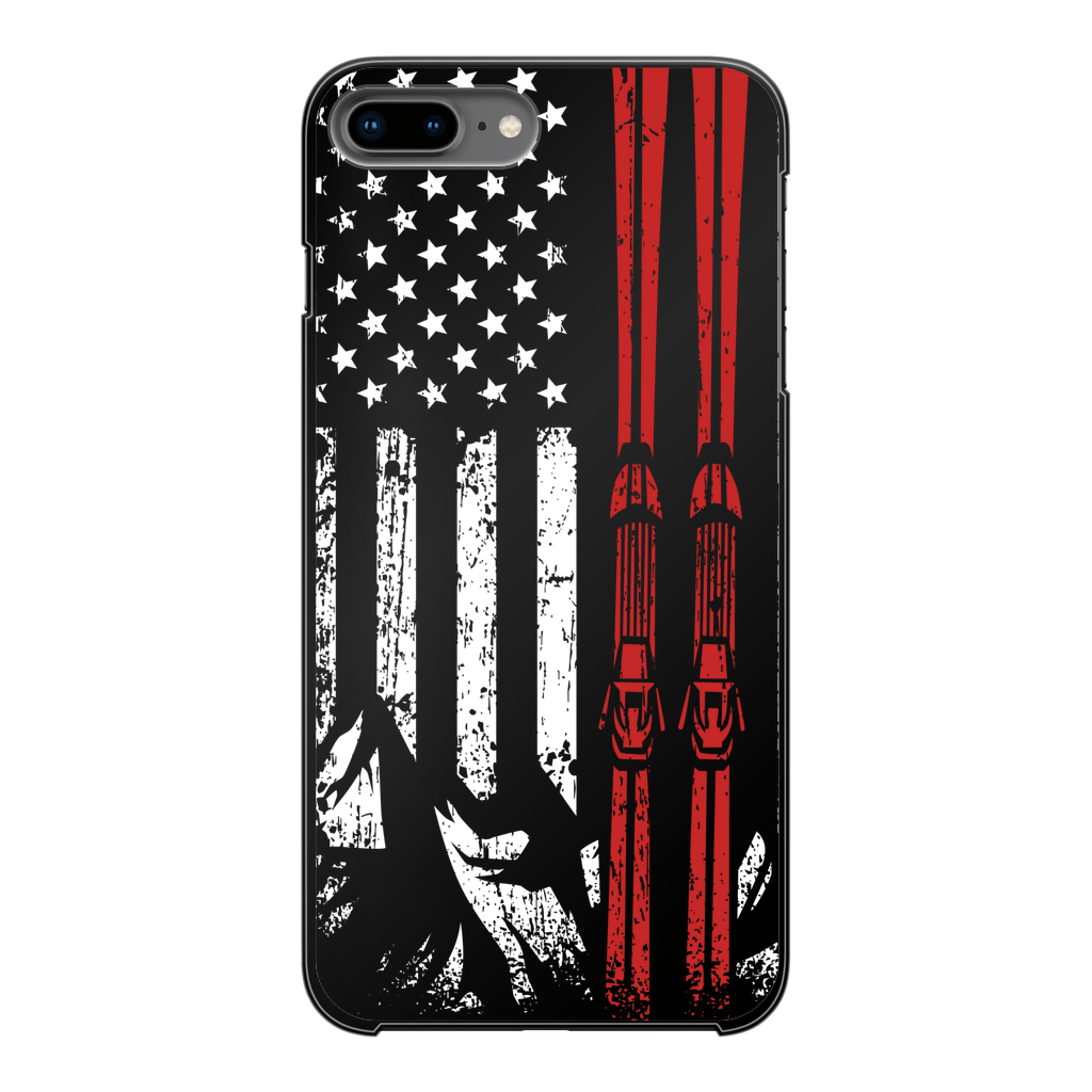 USA Flag - Ski - Thin Red Line Back Printed Black Hard Phone Case - Powderaddicts