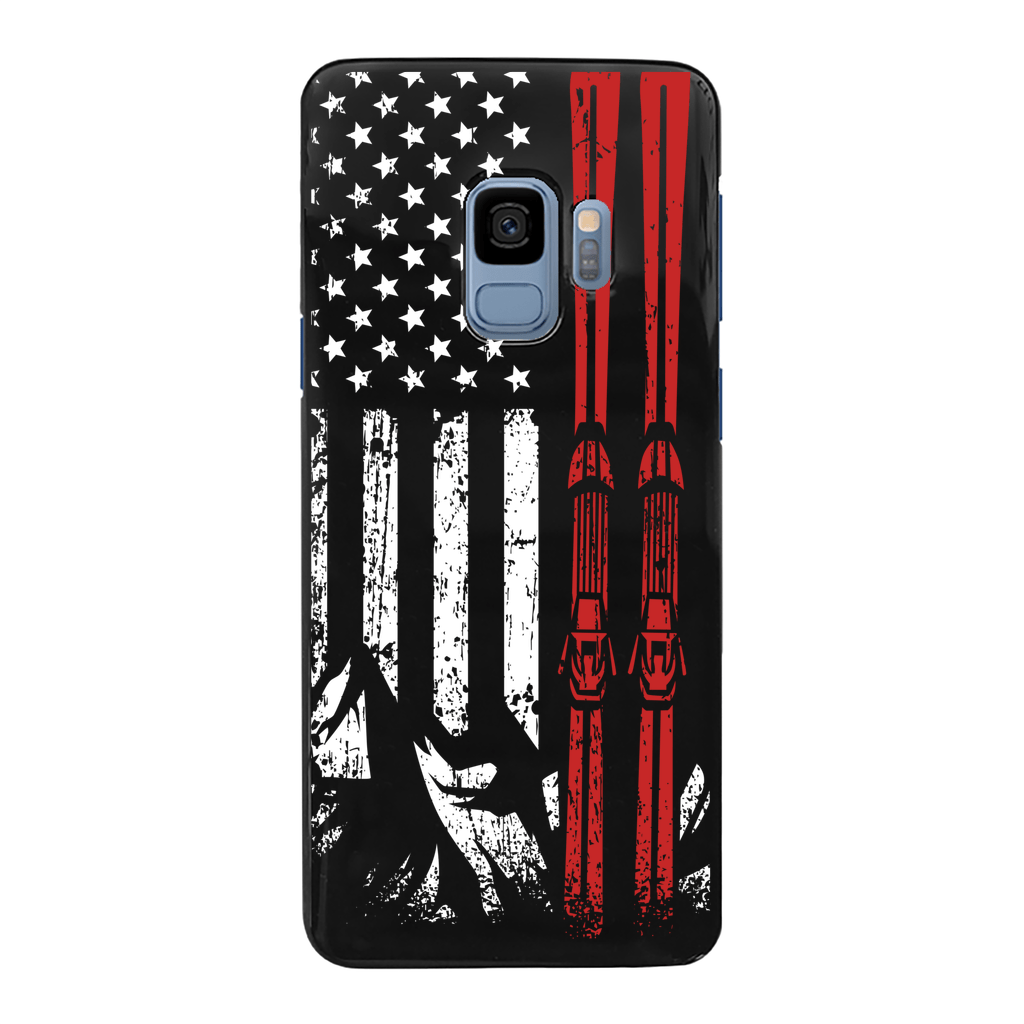 USA Flag - Ski - Thin Red Line Back Printed Black Hard Phone Case - Powderaddicts