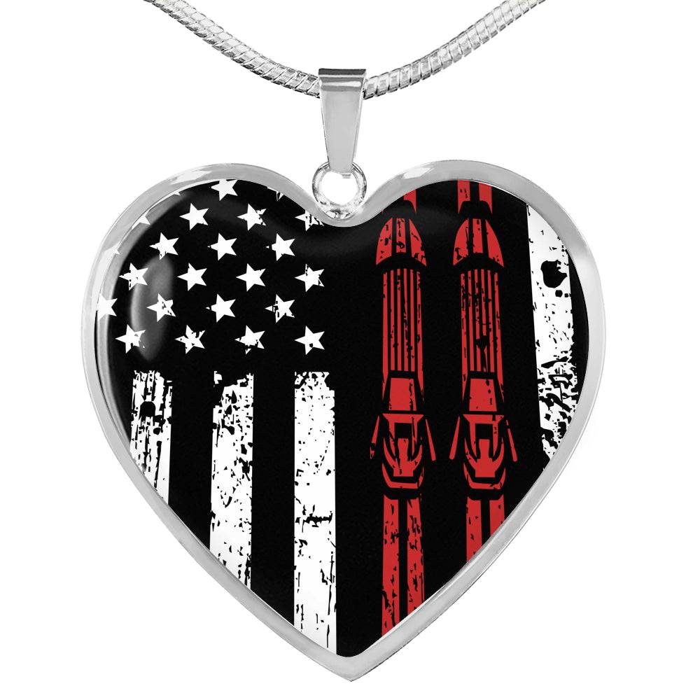 USA Ski Flag Heart Pendant Necklace - Powderaddicts