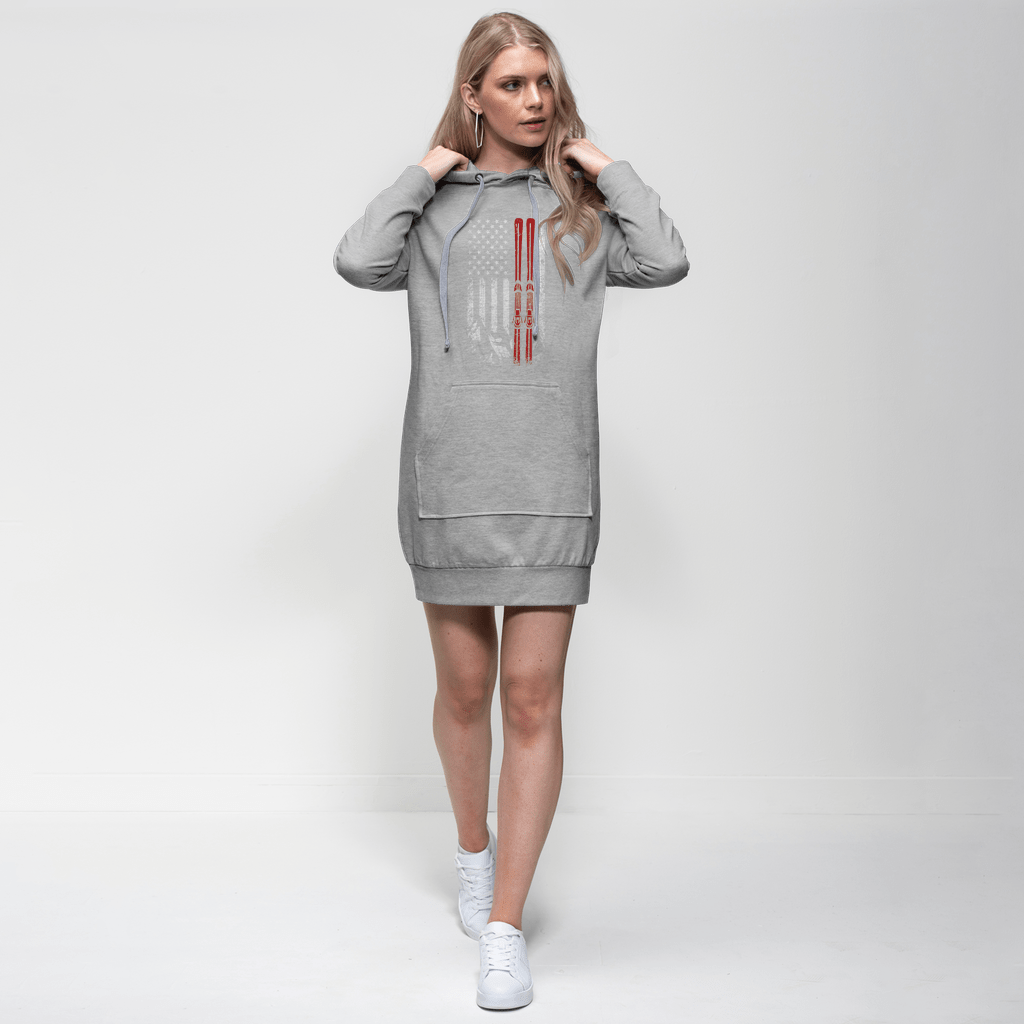 USA Ski Flag Thin Red Line Premium Adult Hoodie Dress - Powderaddicts