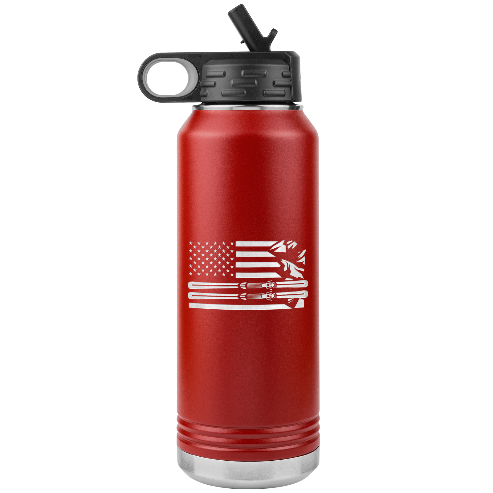 USA Ski Flag 32oz Water Bottle Tumbler - Powderaddicts