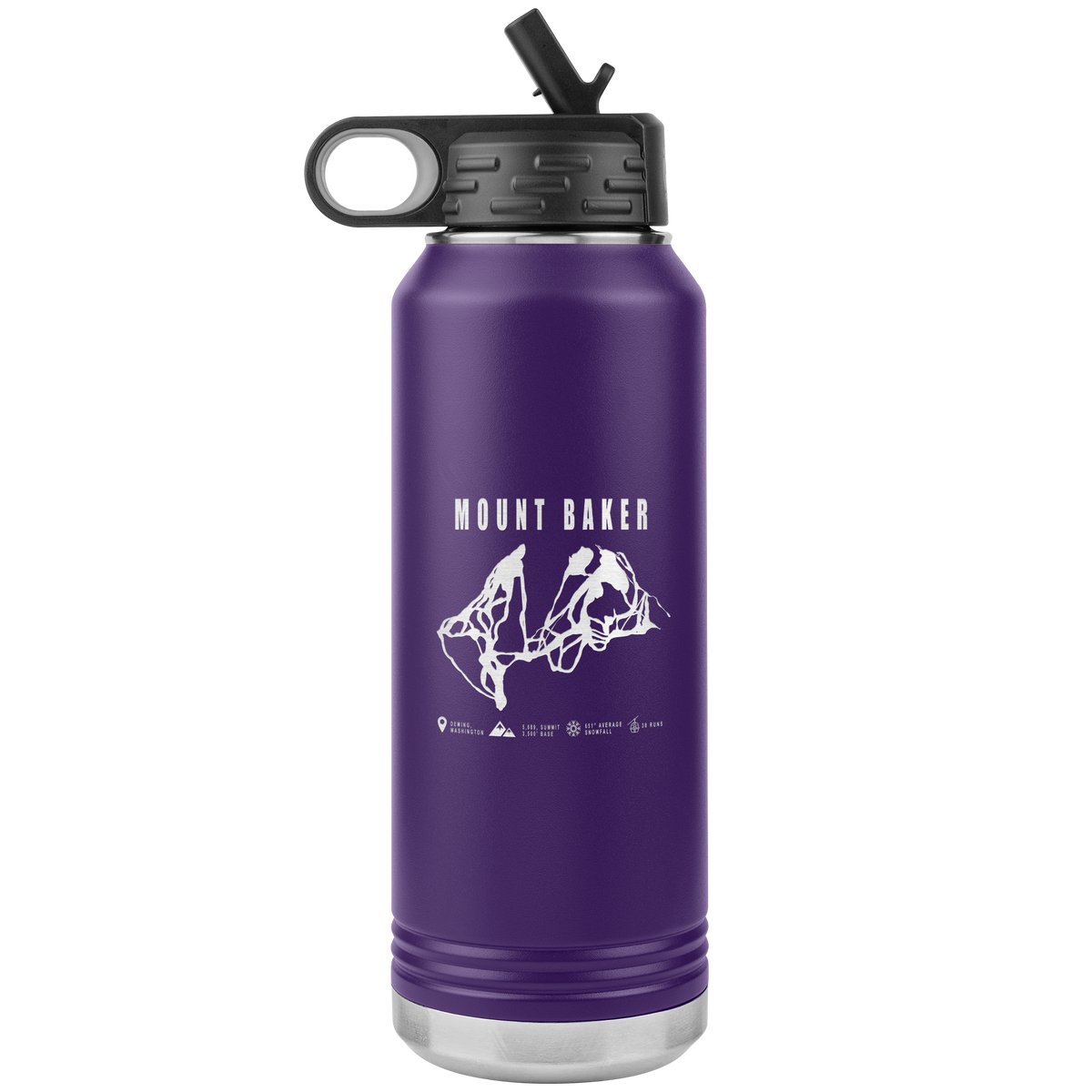Mount Baker, Washington Ski Trail Map 32oz Water Bottle Tumbler - Powderaddicts