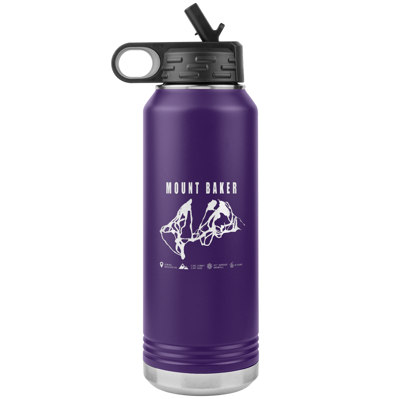 Mount Baker, Washington Ski Trail Map 32oz Water Bottle Tumbler - Powderaddicts