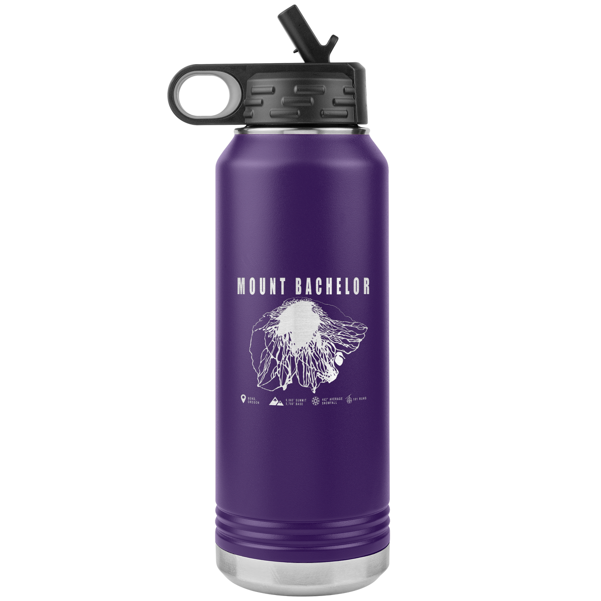 Mount Bachelor, Oregon Ski Trail Map 32oz Water Bottle Tumbler - Powderaddicts