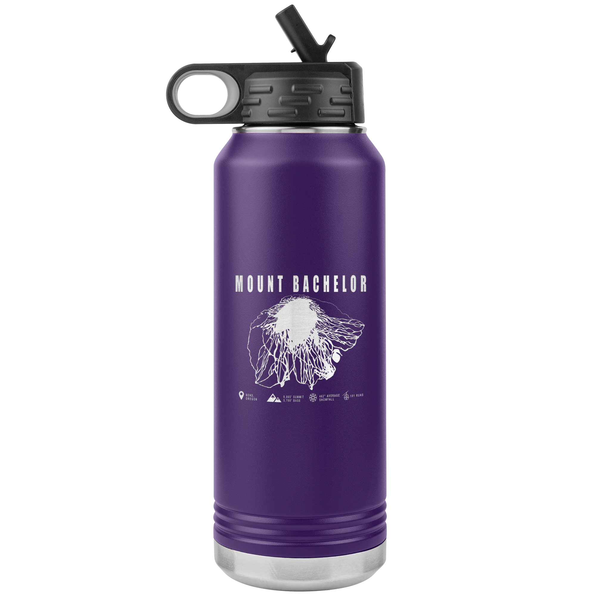 Mount Bachelor, Oregon Ski Trail Map 32oz Water Bottle Tumbler - Powderaddicts