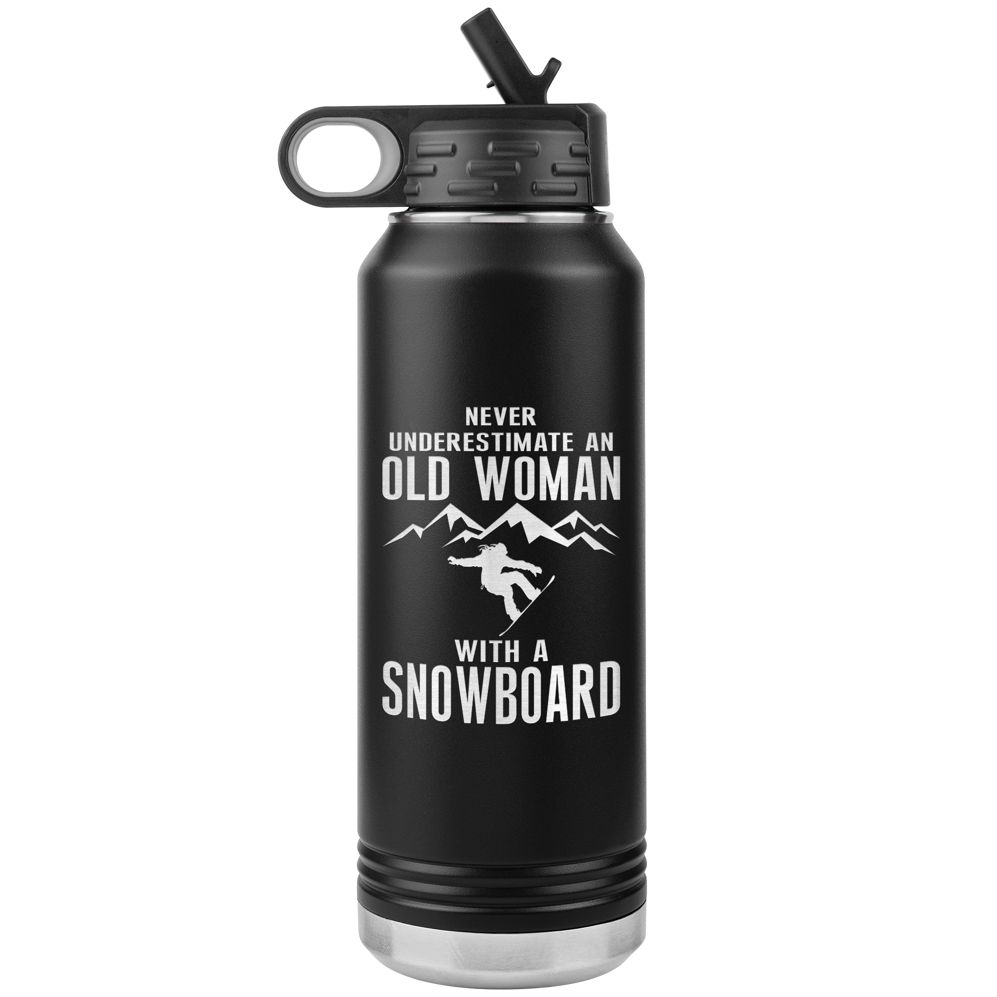 Never Underestimate An Old Woman With A Snowboard 32oz Water Bottle Tumbler - Powderaddicts