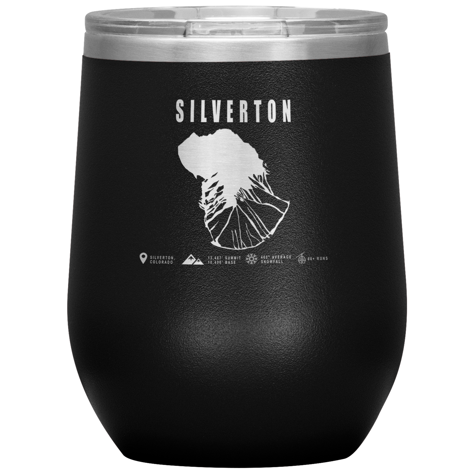 Silverton Colorado Ski Trail Map Wine 12oz Tumbler - Powderaddicts