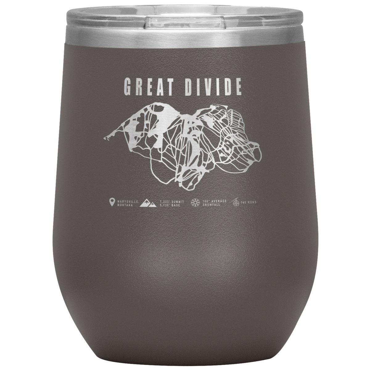 Great Divide Montana Ski Trail Map Wine 12oz Tumbler - Powderaddicts