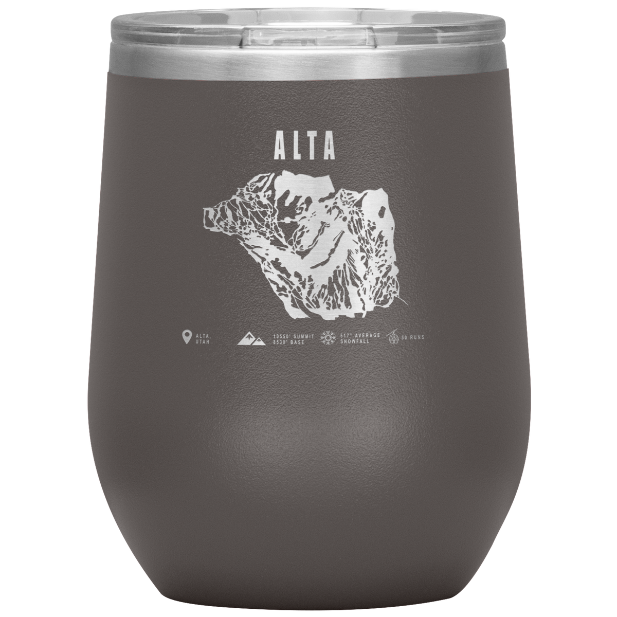 Alta,Utah Ski Trail Map Wine 12oz Tumbler - Powderaddicts