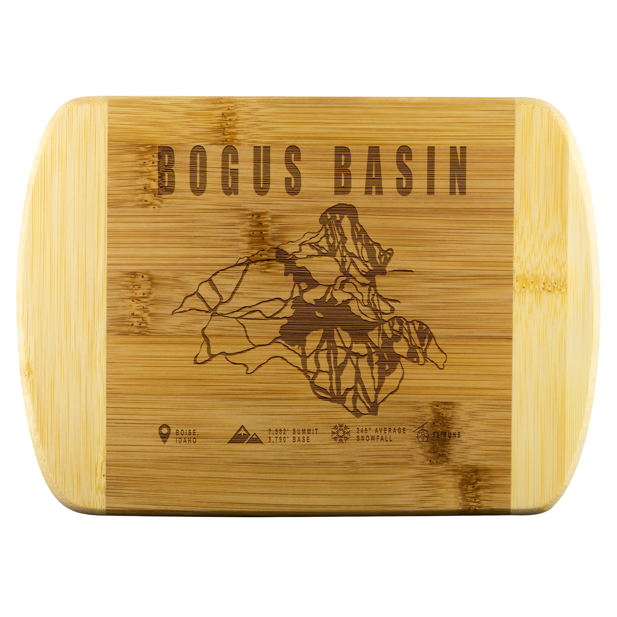 Bogus Basin Idaho Ski Trail Map Bamboo Cutting Board Round Edge - Powderaddicts