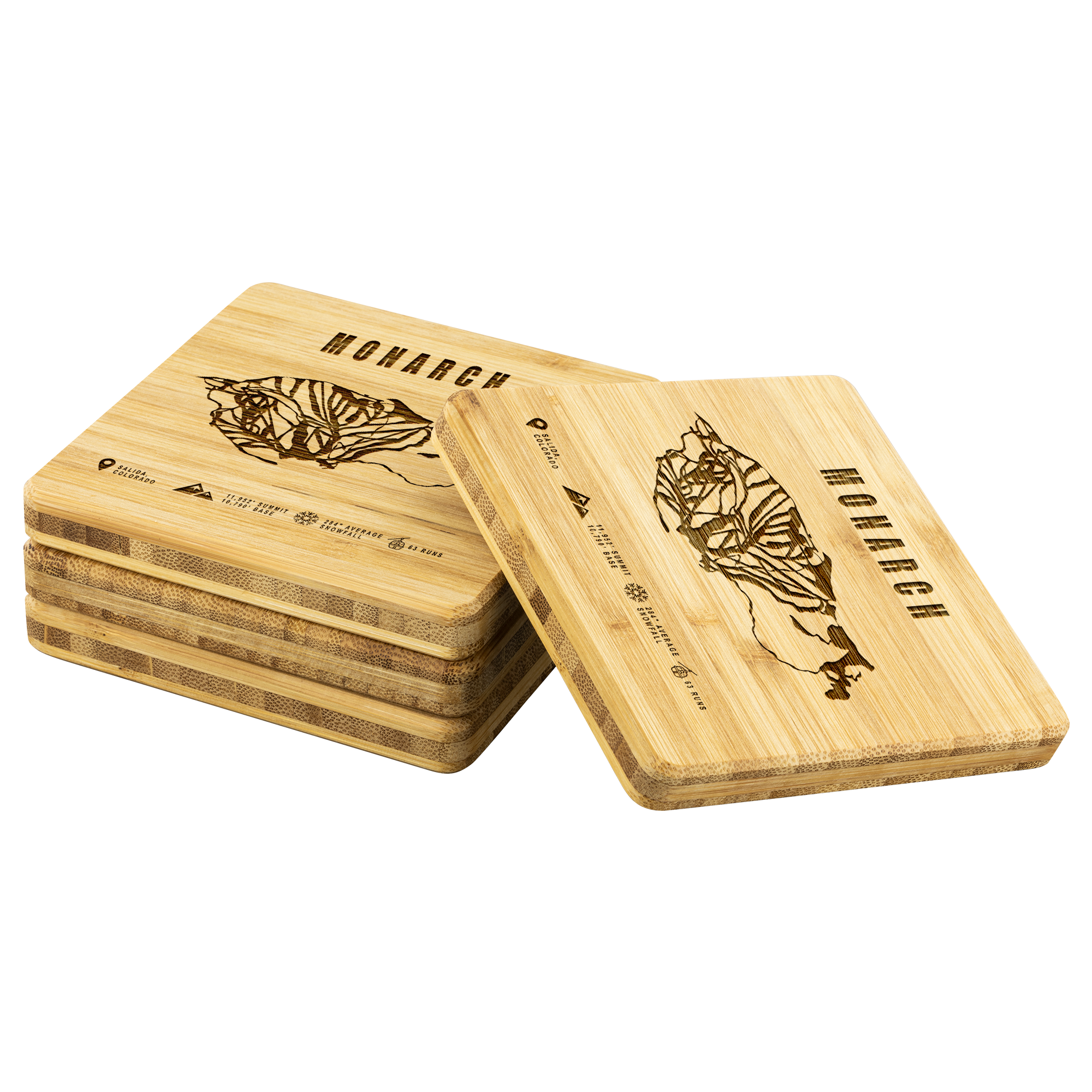 Monarch Colorado Ski Trail Map Bamboo Coaster - Powderaddicts