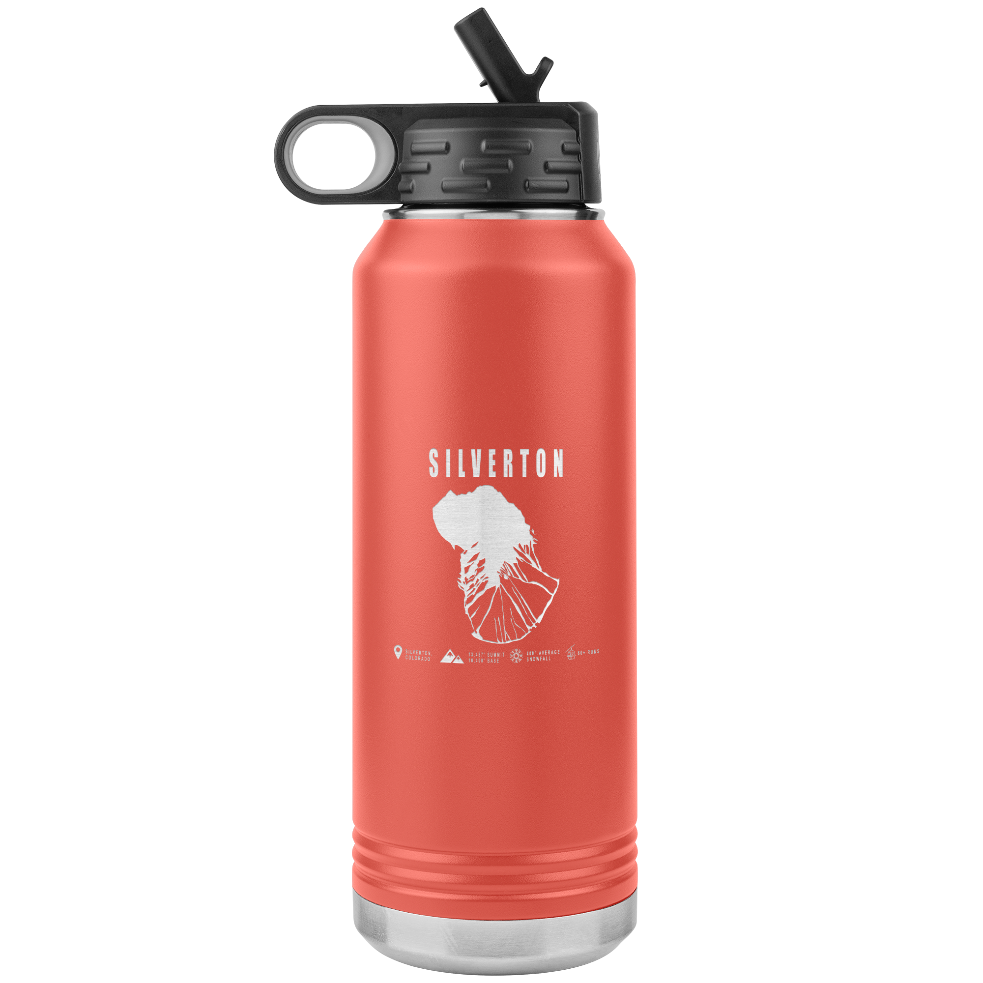 Silverton Colorado Ski Trail Map 32oz Water Bottle Tumbler - Powderaddicts