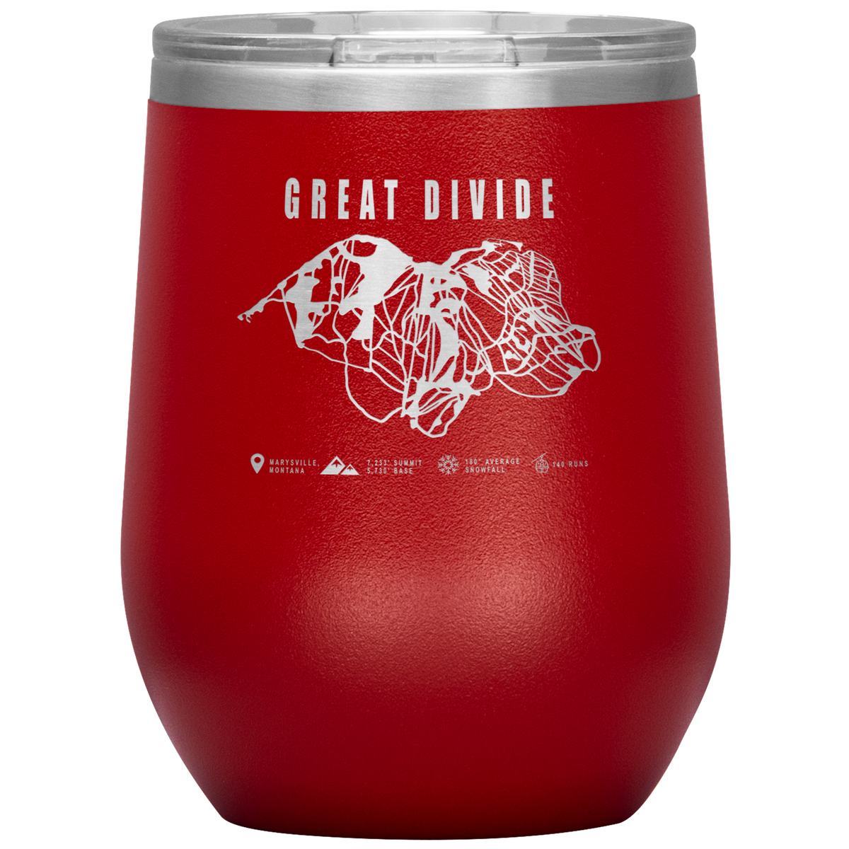 Great Divide Montana Ski Trail Map Wine 12oz Tumbler - Powderaddicts