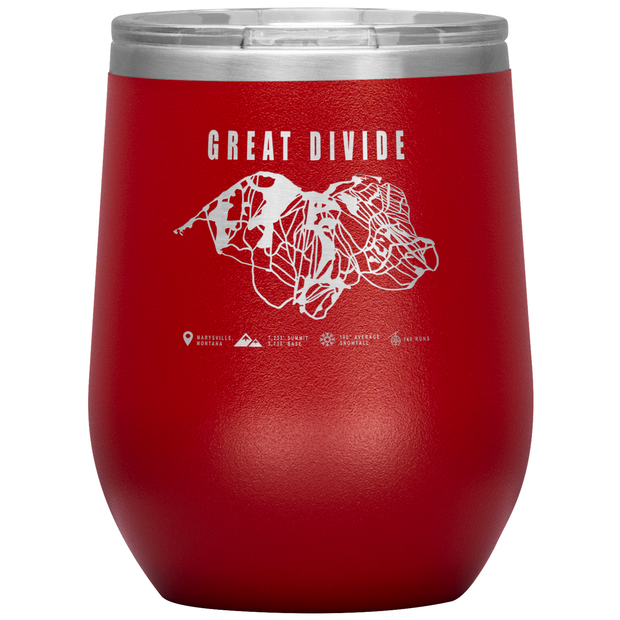 Great Divide Montana Ski Trail Map Wine 12oz Tumbler - Powderaddicts