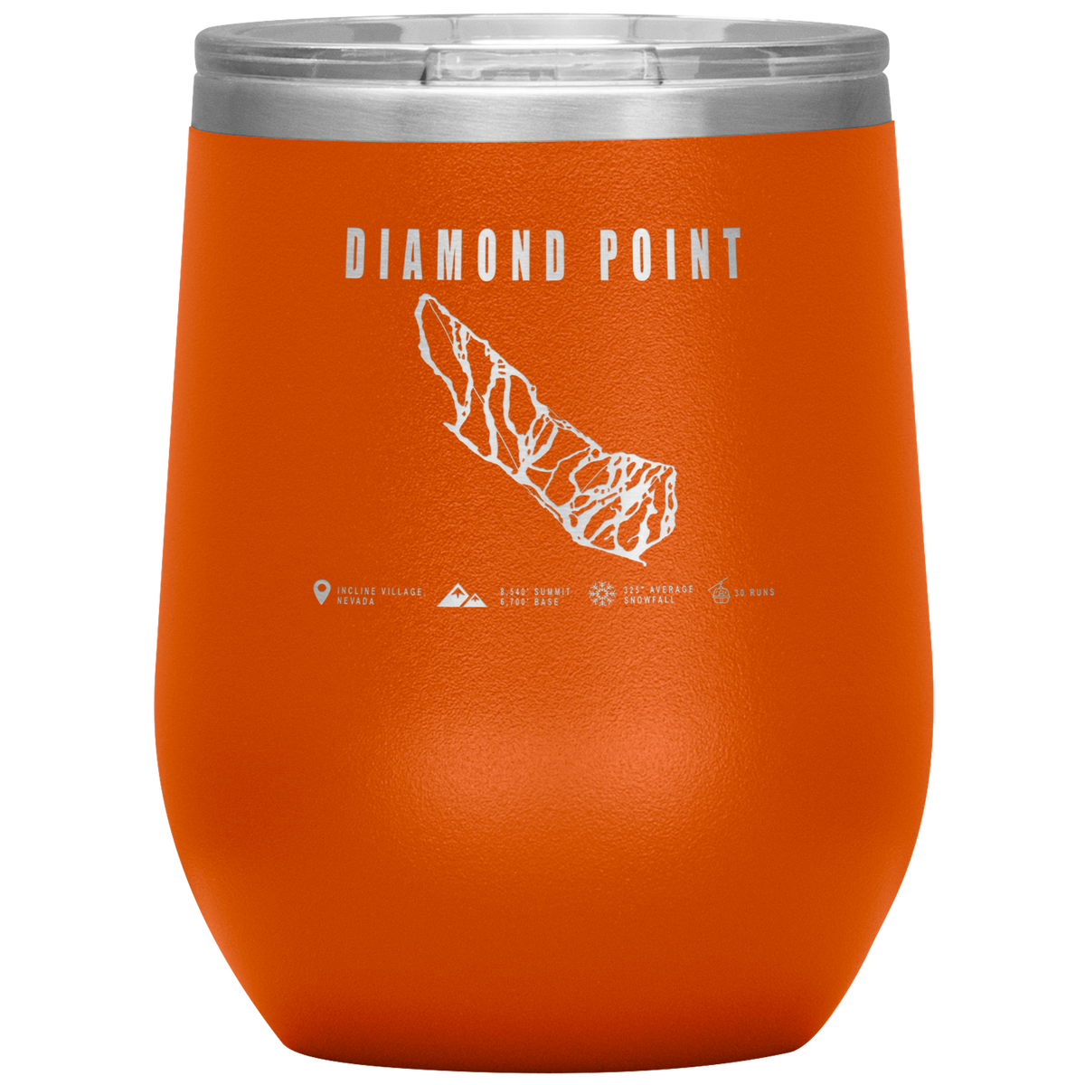Diamond Point, Nevada Ski Trail Map Wine 12oz Tumbler - Powderaddicts