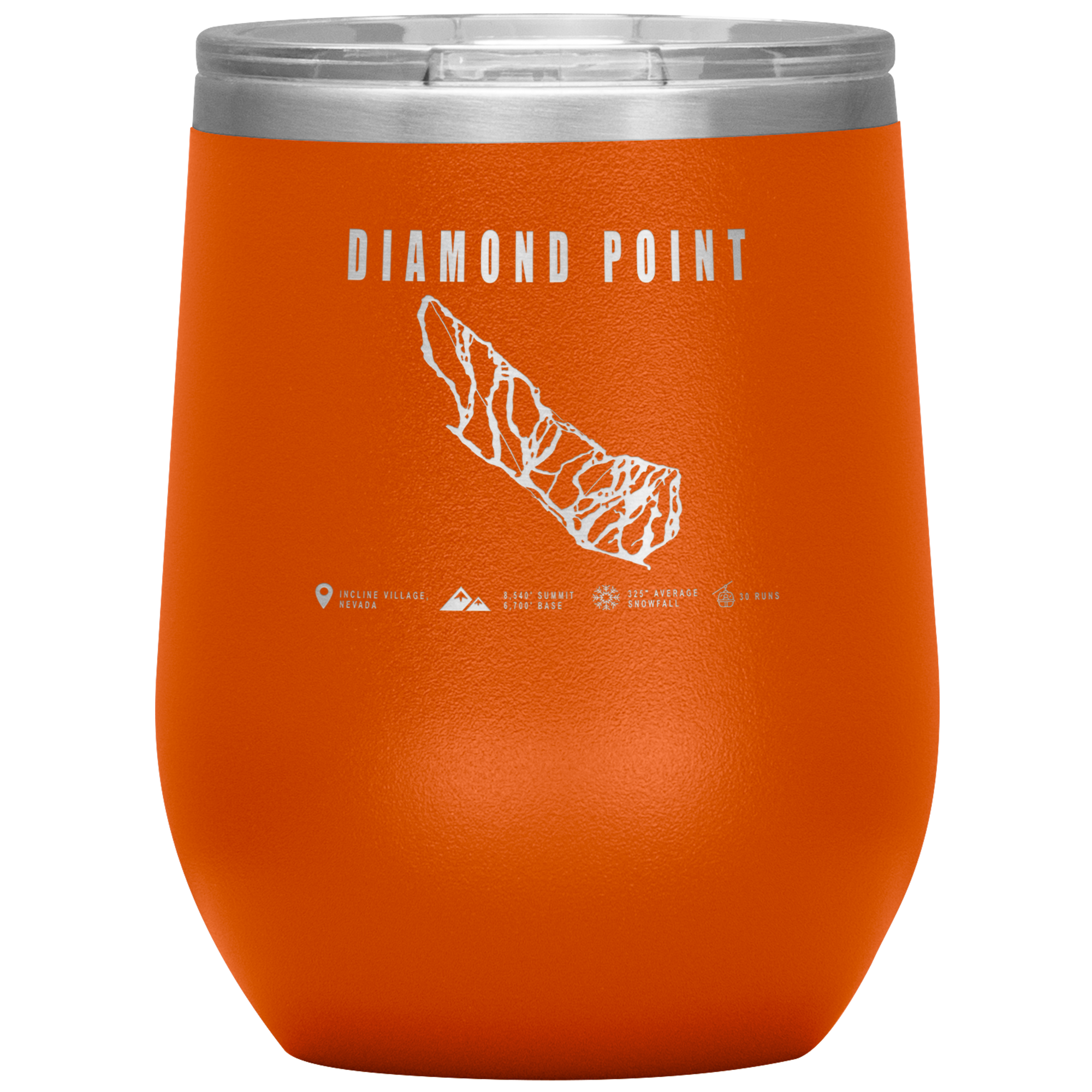 Diamond Point, Nevada Ski Trail Map Wine 12oz Tumbler - Powderaddicts