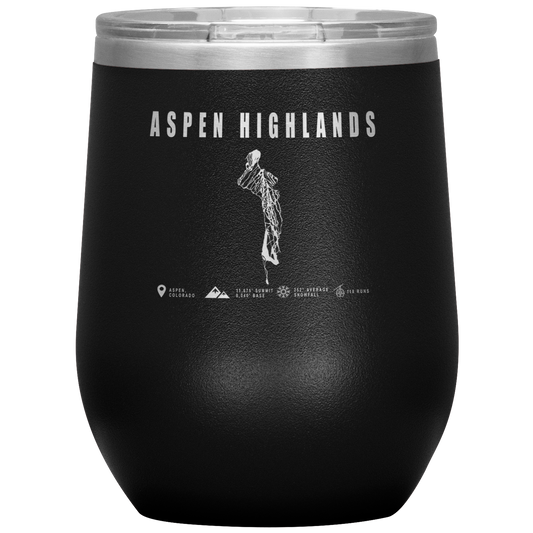Aspen Highlands,Colorado Ski Resort Wine 12 oz Tumbler - Powderaddicts