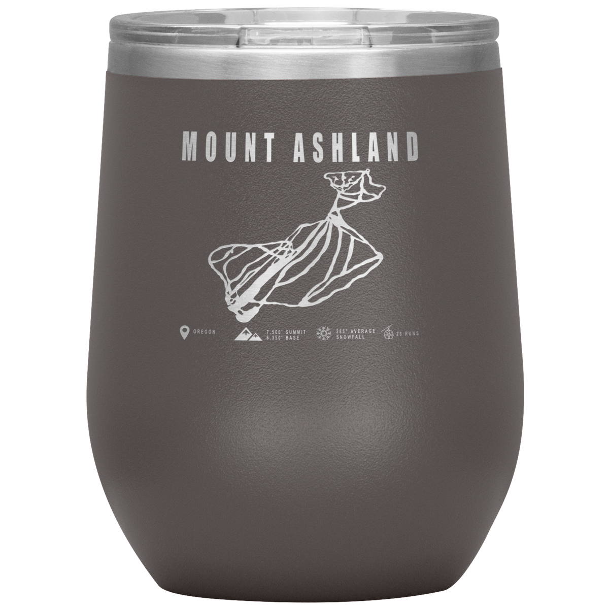 Mount Ashland, Oregon Ski Trail Map Wine 12oz Tumbler - Powderaddicts
