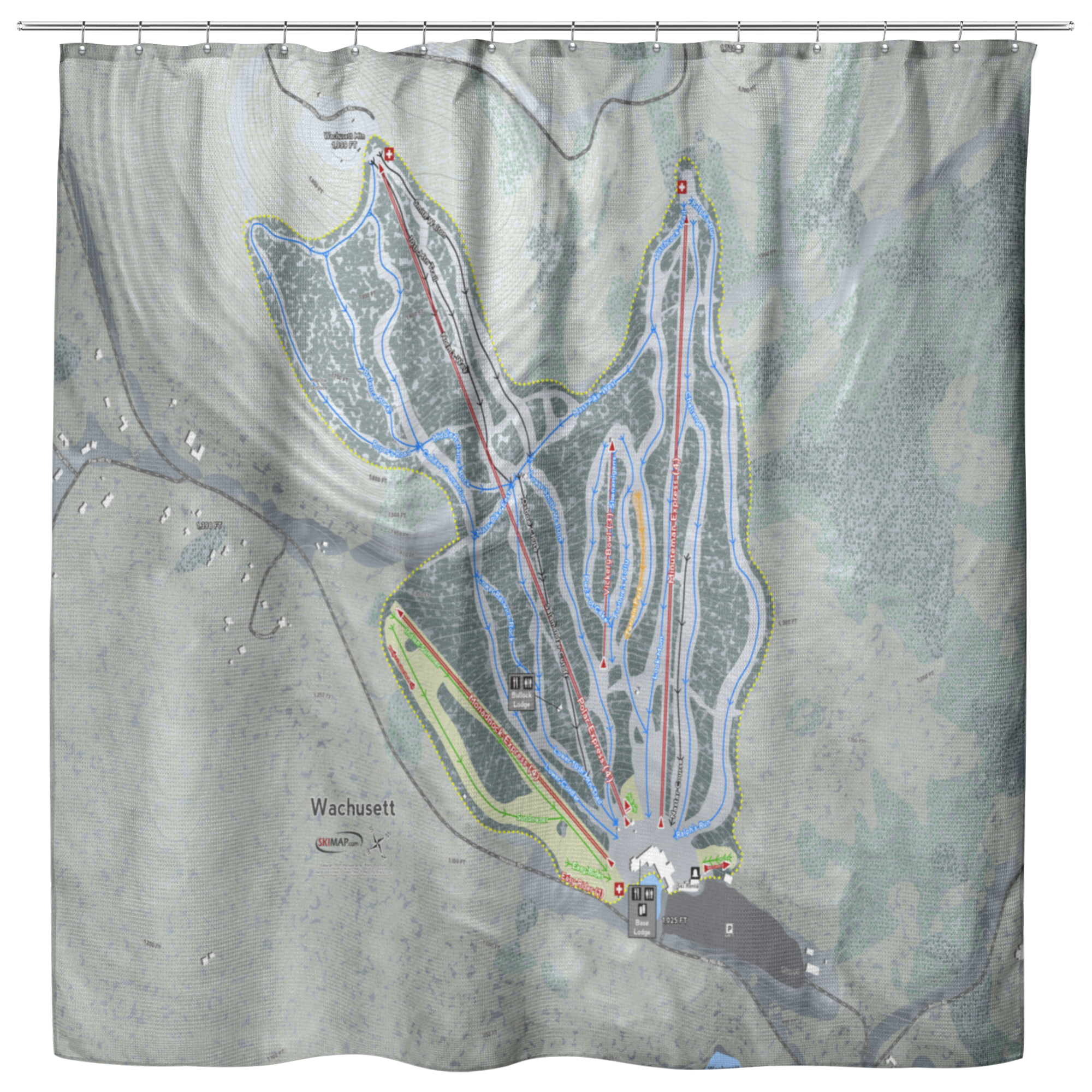 Wachusett Ski Trail Map Shower Curtain - Powderaddicts