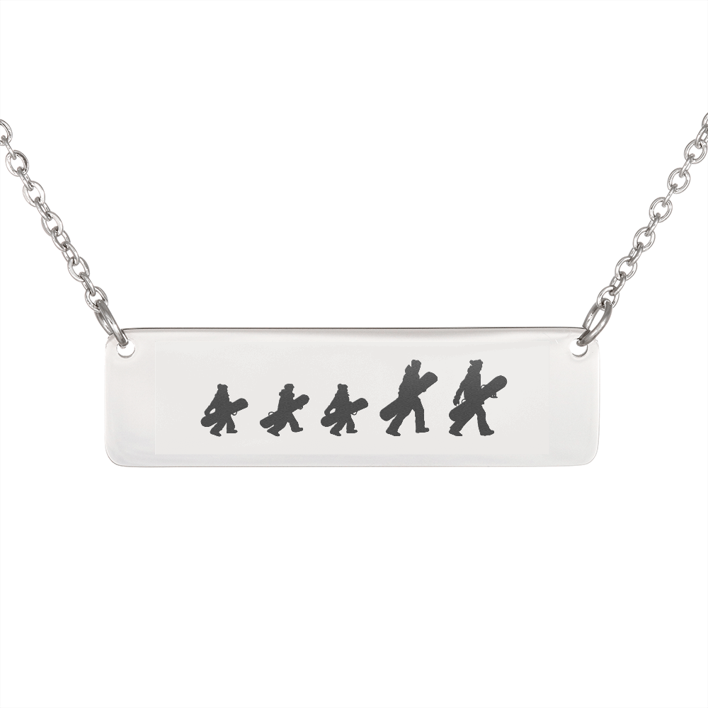 Walking Snowboarding Family - 1 Mom, 1 Dad, 3 Kids | Personalized Bar Pendant Necklace - Powderaddicts