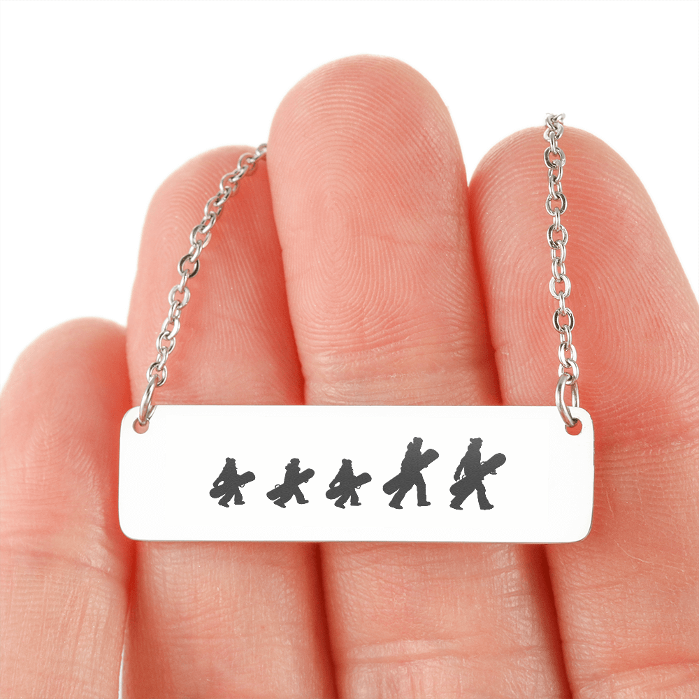 Walking Snowboarding Family - 1 Mom, 1 Dad, 3 Kids | Personalized Bar Pendant Necklace - Powderaddicts