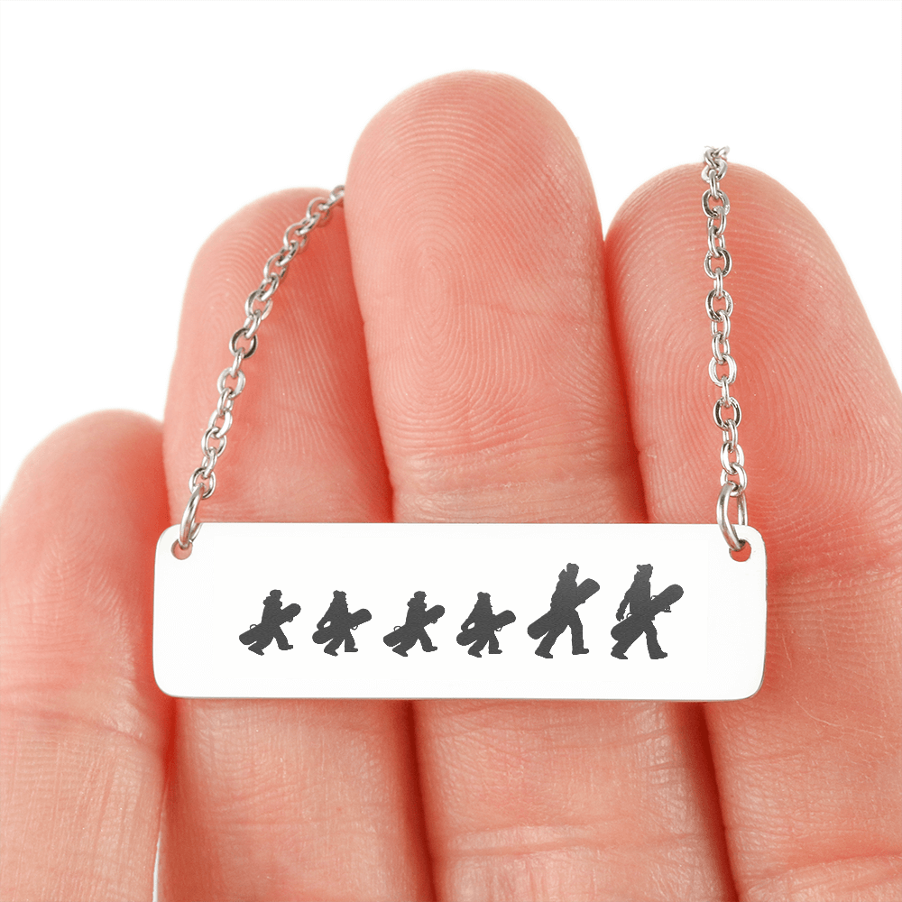 Walking Snowboarding Family - 1 Mom, 1 Dad, 4 Kids | Personalized Bar Pendant Necklace - Powderaddicts