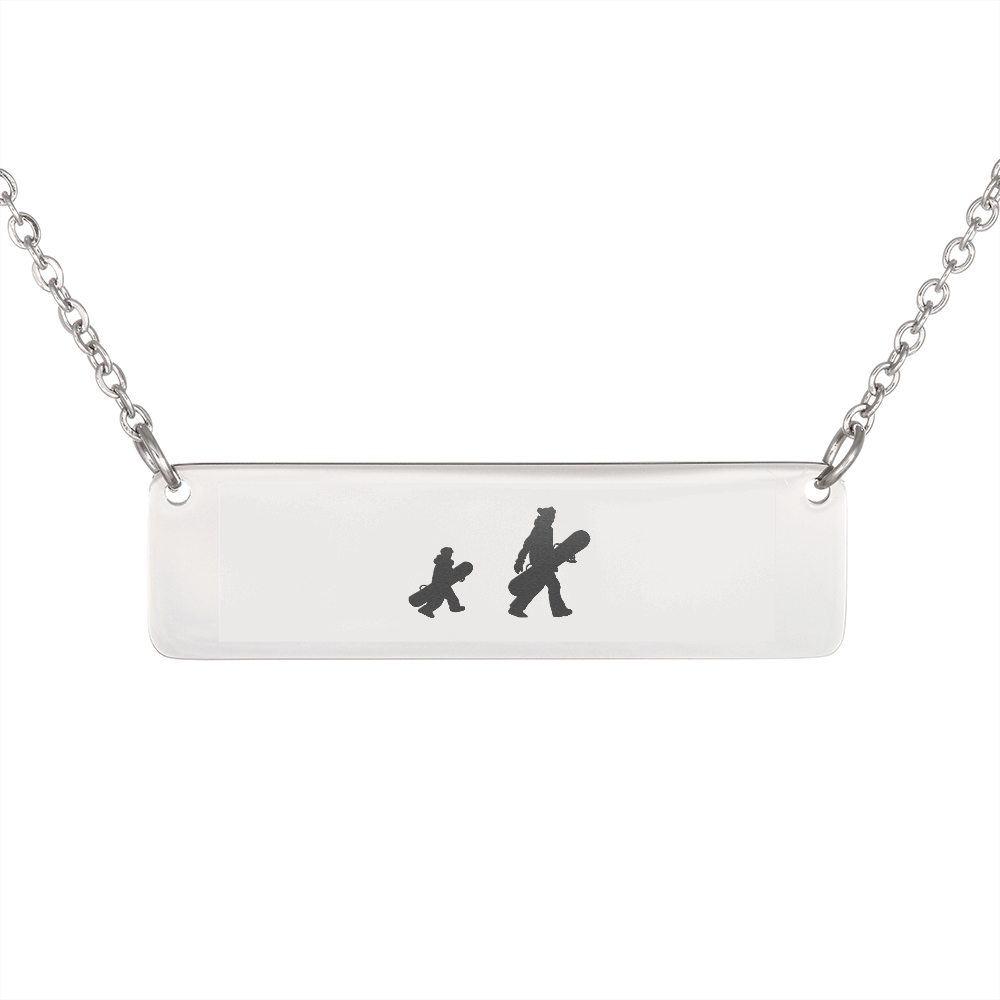 Walking Snowboarding Family - 1 Mom, 1 Kid | Personalized Bar Pendant Necklace - Powderaddicts