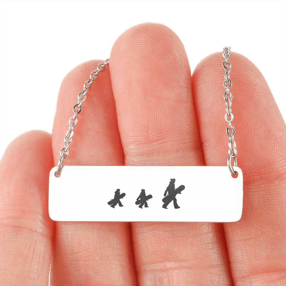 Walking Snowboarding Family - 1 Mom, 2 Kids | Personalized Bar Pendant Necklace - Powderaddicts