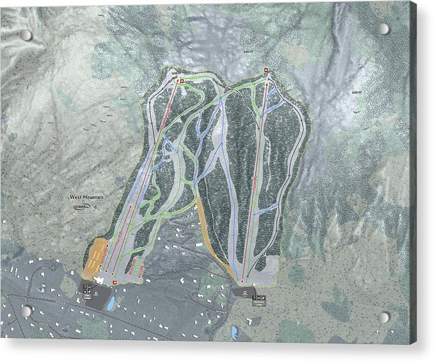 West Mountain Ski Trail Map - Acrylic Print - Powderaddicts