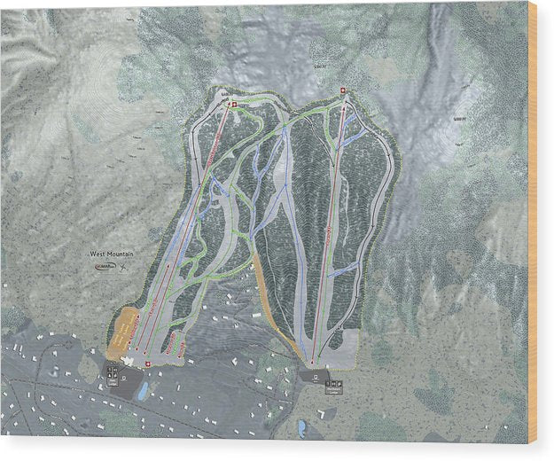 West Mountain Ski Trail Map - Wood Print - Powderaddicts