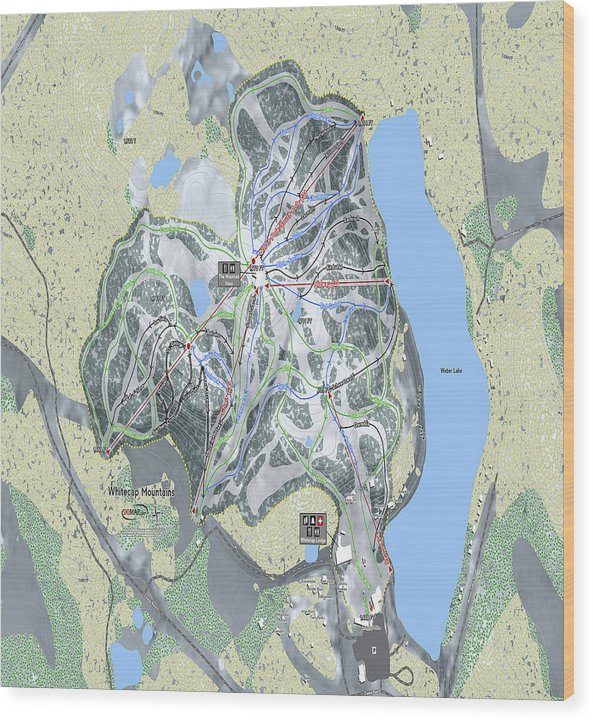 Whitecap Mountains Ski Trail Map - Wood Print - Powderaddicts
