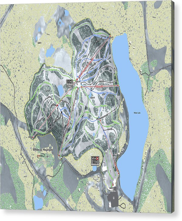 Whitecap Mountains Ski Trail Map - Acrylic Print - Powderaddicts