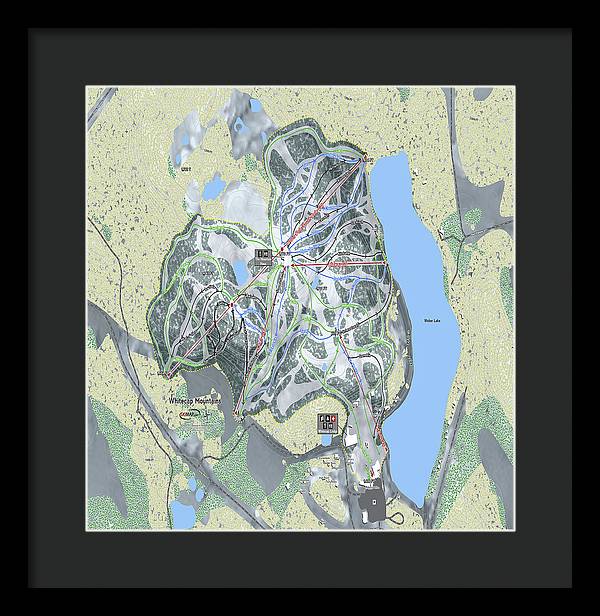 Whitecap Mountains Ski Trail Map - Framed Print - Powderaddicts