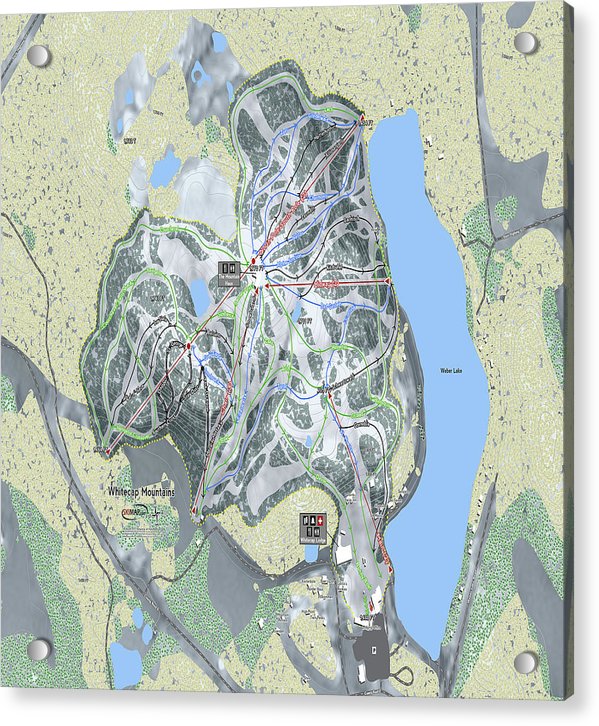 Whitecap Mountains Ski Trail Map - Acrylic Print - Powderaddicts