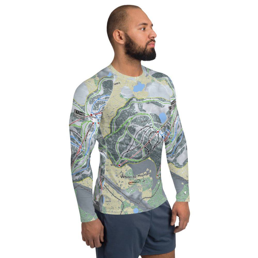 Whitecap Mountains, Wisconsin Ski Trail Map Men's Base Layer Top - Powderaddicts