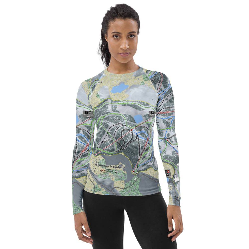 Whitecap Mountains, Wisconsin Ski Trail Map Women's Base Layer Top - Powderaddicts
