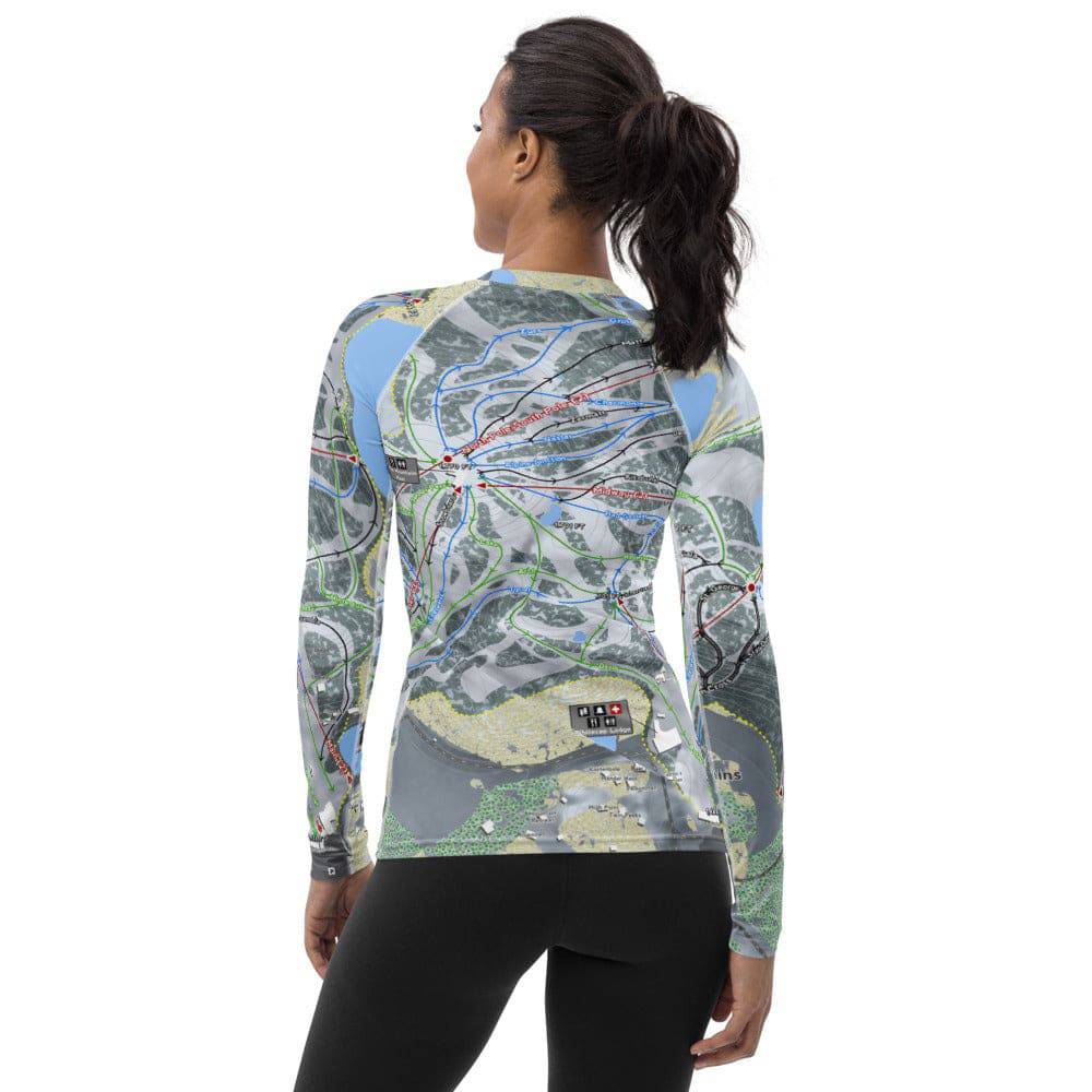 Whitecap Mountains, Wisconsin Ski Trail Map Women's Base Layer Top - Powderaddicts