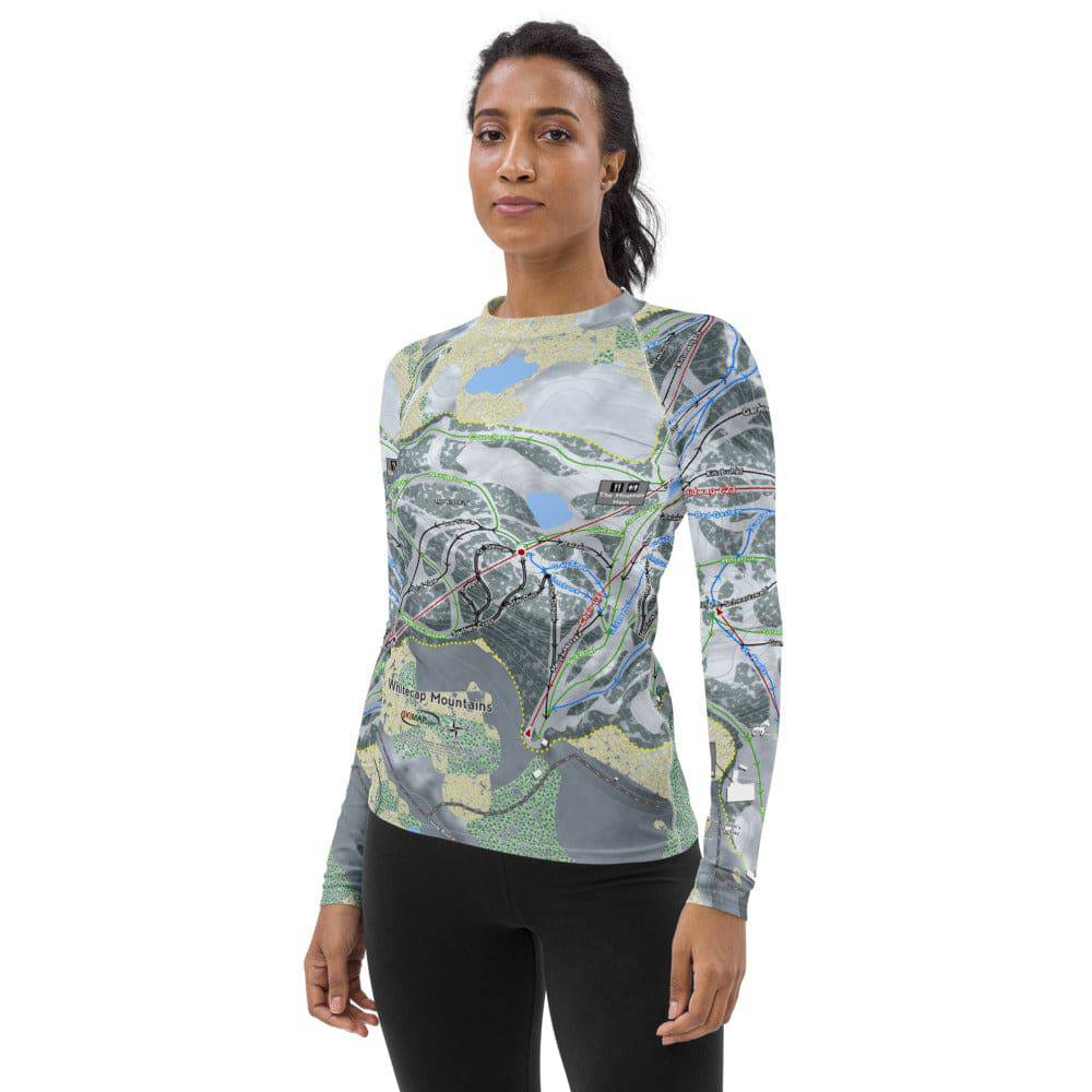 Whitecap Mountains, Wisconsin Ski Trail Map Women's Base Layer Top - Powderaddicts