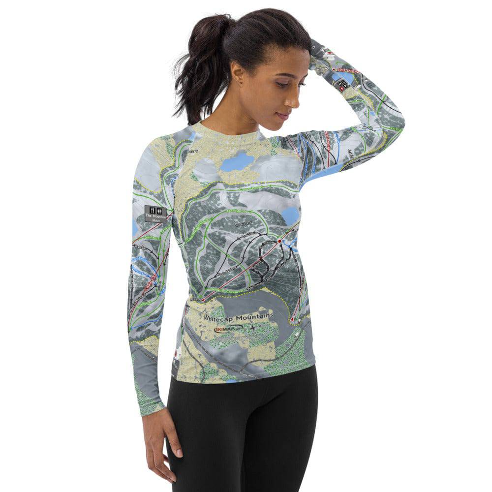 Whitecap Mountains, Wisconsin Ski Trail Map Women's Base Layer Top - Powderaddicts
