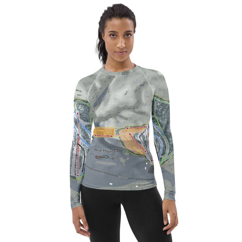 Wild Mountain, Minnesota Ski Trail Map Women's Base Layer Top - Powderaddicts