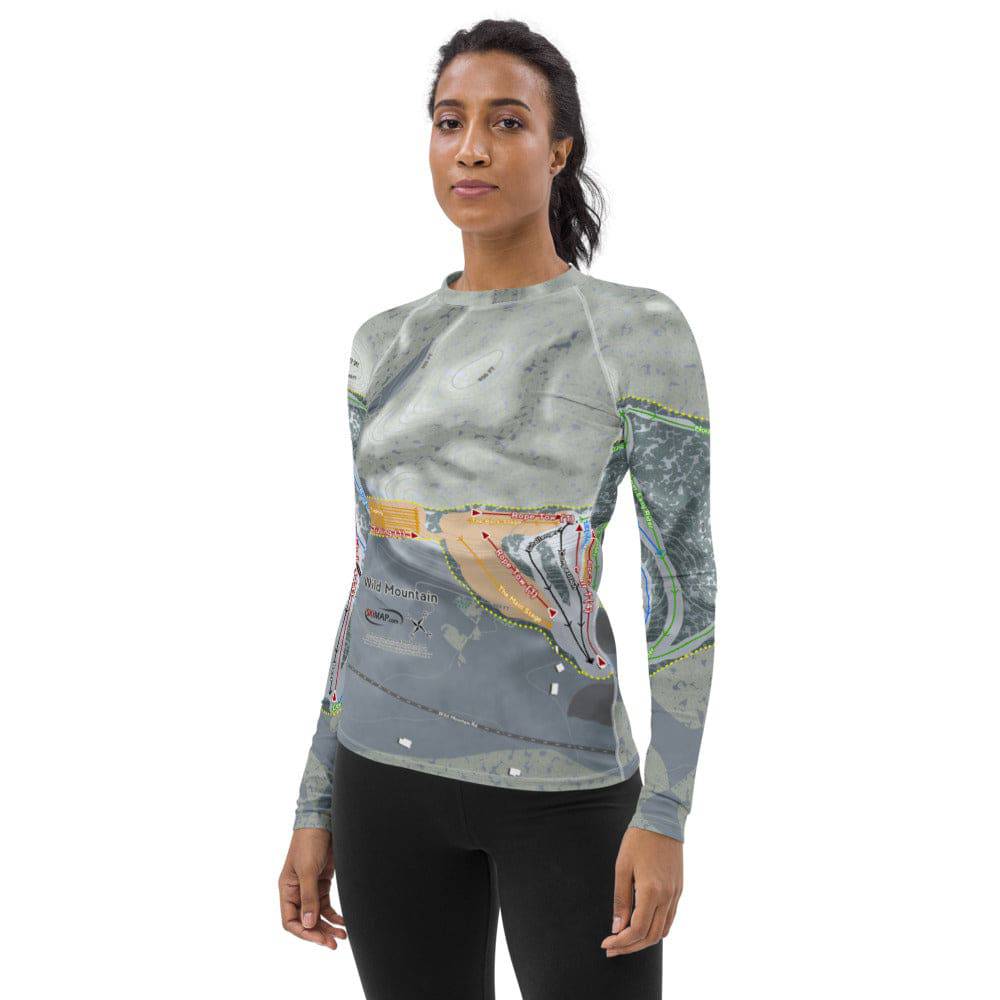 Wild Mountain, Minnesota Ski Trail Map Women's Base Layer Top - Powderaddicts