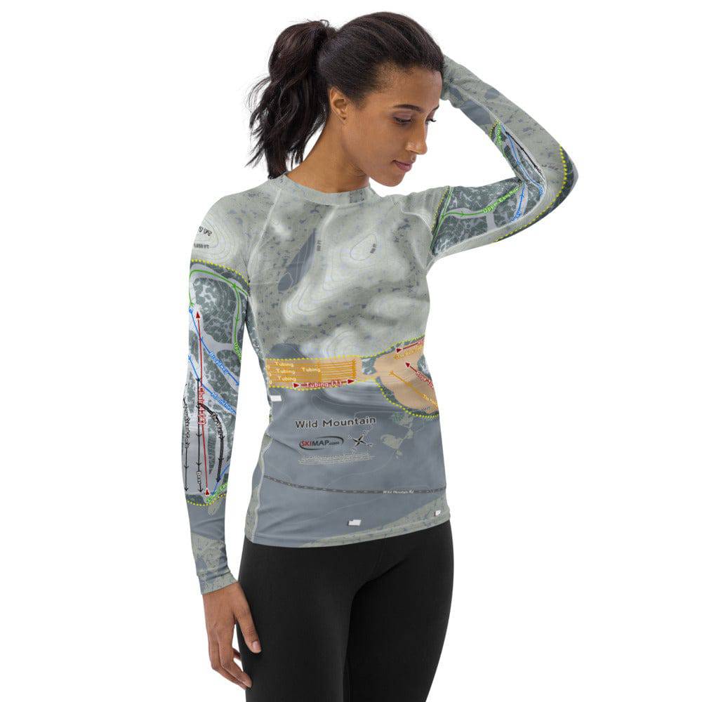 Wild Mountain, Minnesota Ski Trail Map Women's Base Layer Top - Powderaddicts