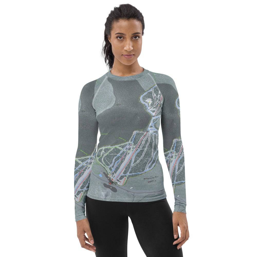 Willamette Pass, Oregon Ski Trail Map Women's Base Layer Top - Powderaddicts