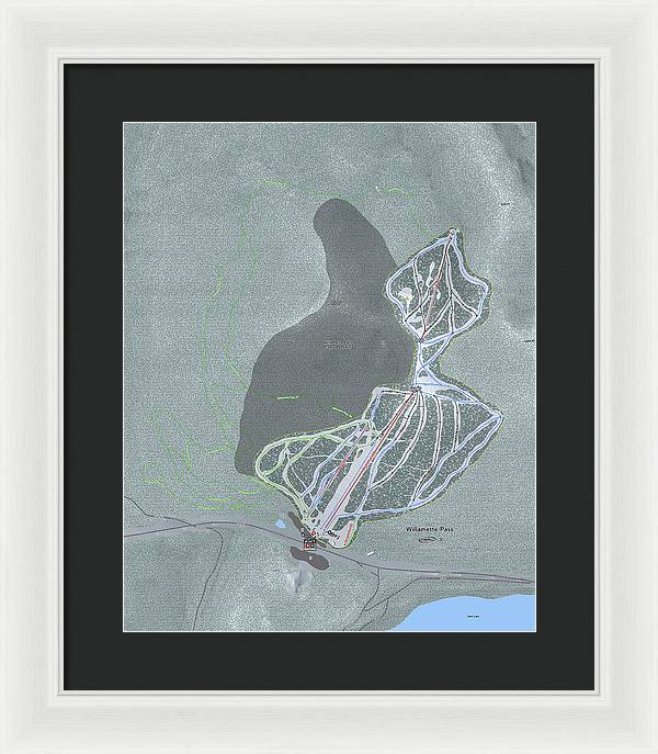 Willamette Pass Ski Trail Map - Framed Print - Powderaddicts